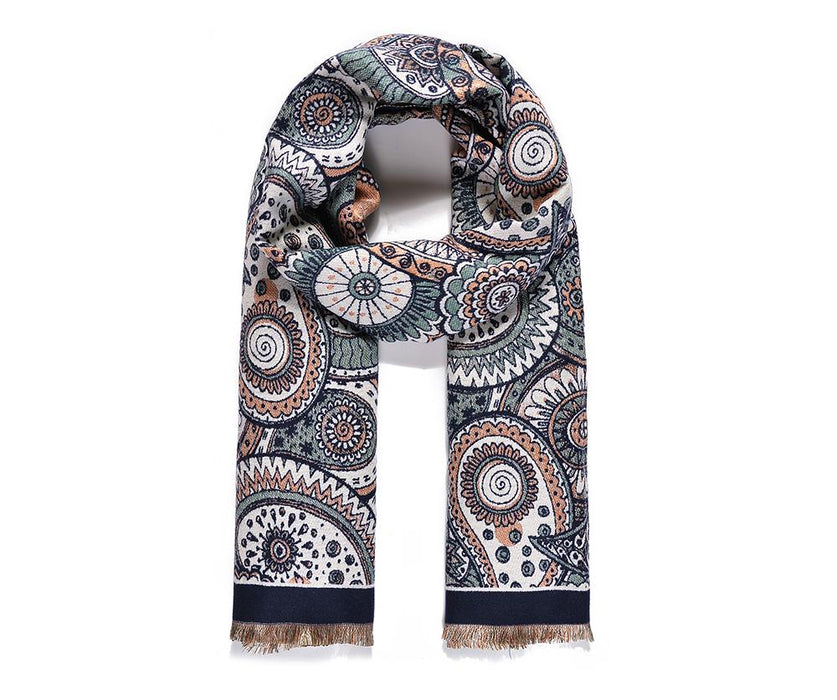 Beige/Navy Paisley print scarf