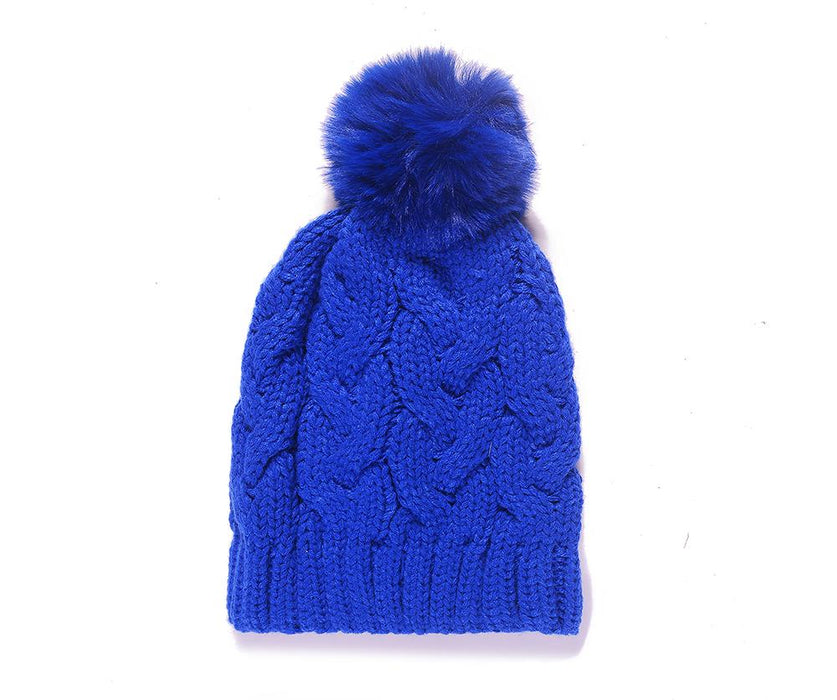 Royal Bue Knitted  beanie with pom