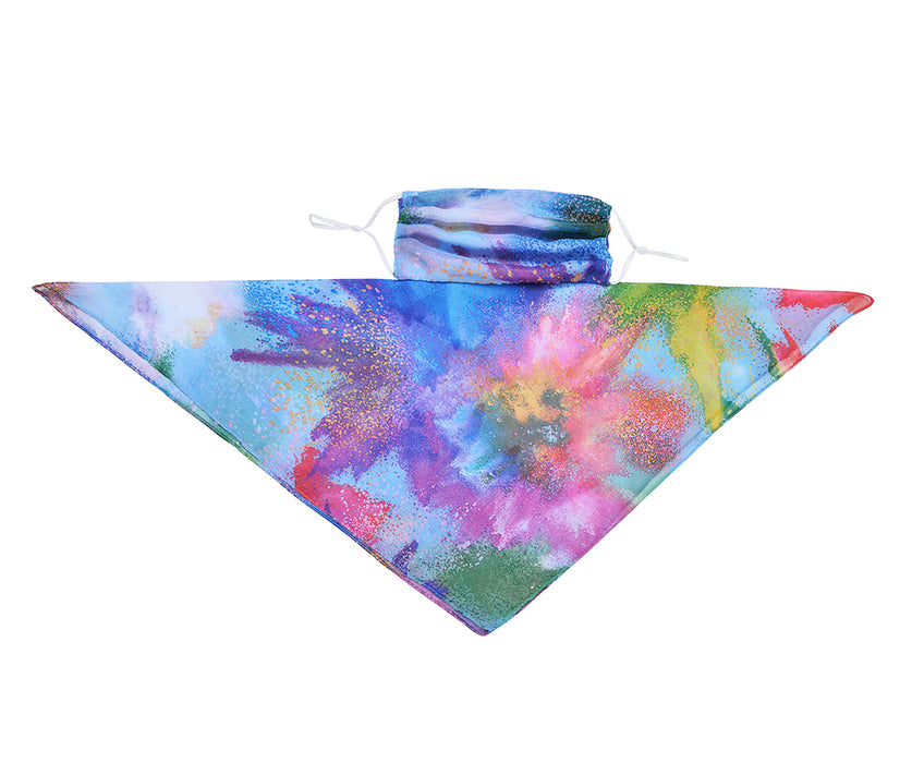 Blue splash painting square scarf with earloops