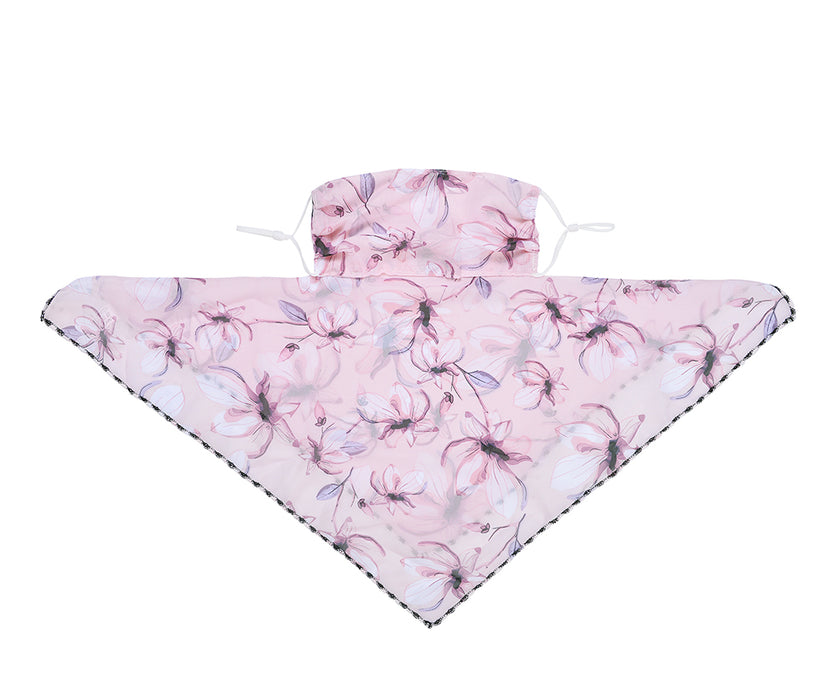 Dusky pink floral square scarf with earloops